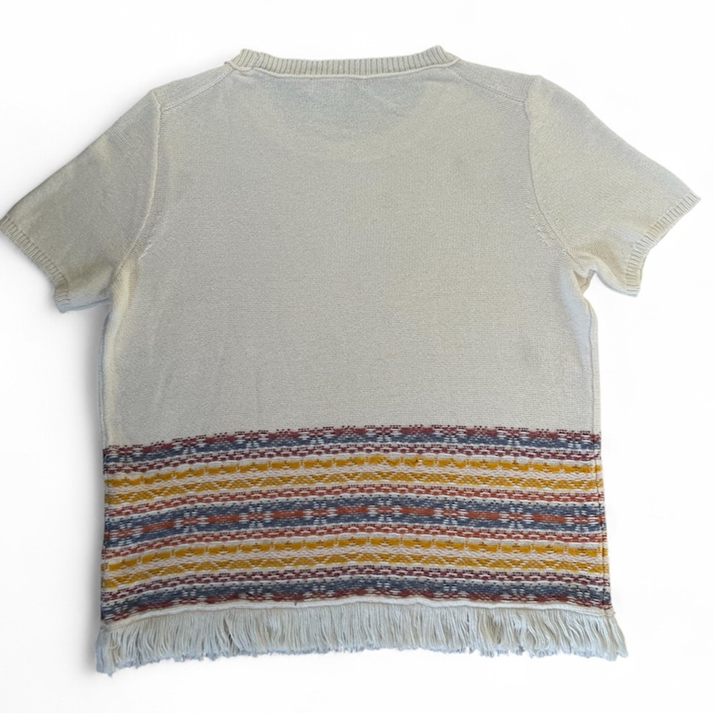 Madewell Short sleeved Cream Multicolor Knit‎ Fringe Sweater Tee, S - Picture 3 of 11